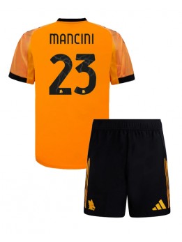 Billige AS Roma Gianluca Mancini #23 Bortedraktsett Barn 2025-26 Kortermet (+ Korte bukser)